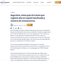 Argentina, �nico pa�s de Latam que registr� alza en capital movilizado y n�mero de transacciones